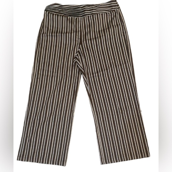 Chico’s Size M Womens Pants Striped Wide Leg Cropped Brown Tan Ivory - Picture 2 of 5